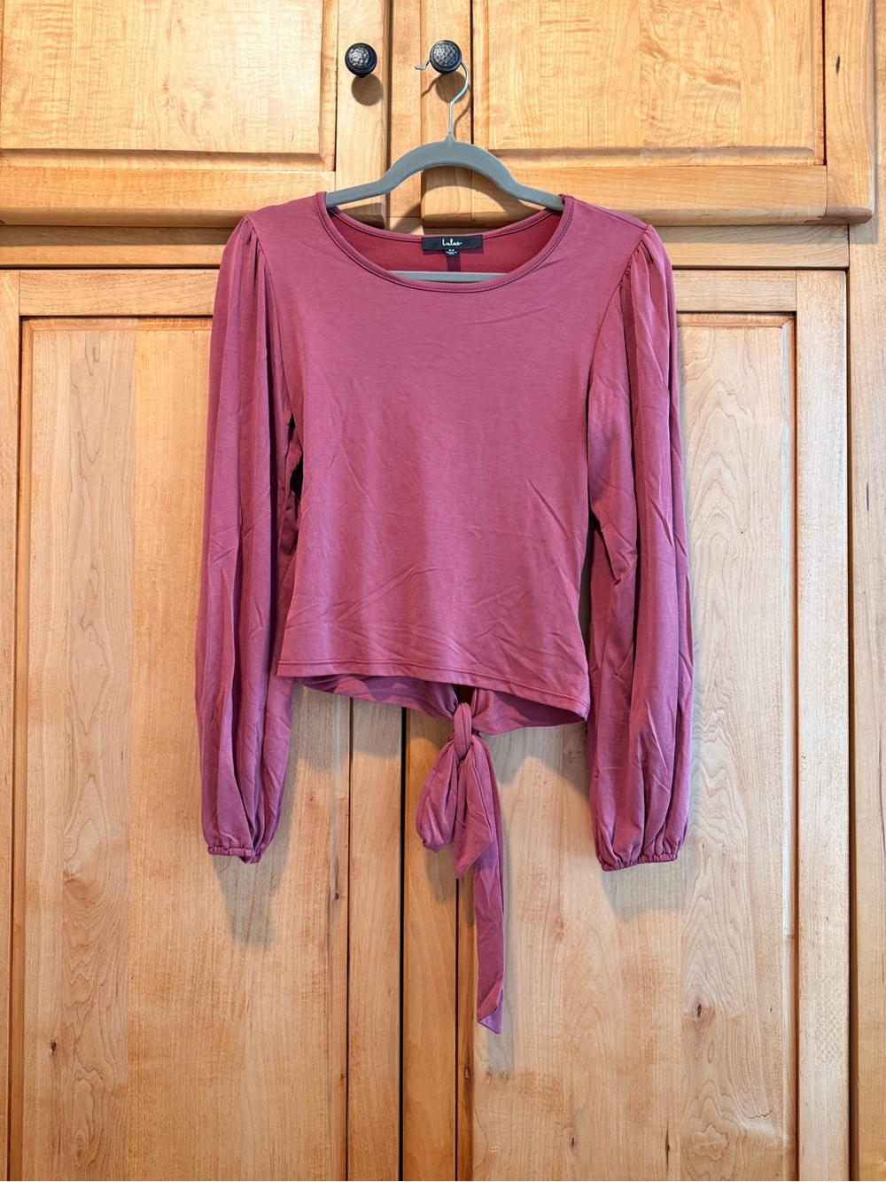 Lulu's Rose-Mauve Tie-Front Long Sleeve Crop Top